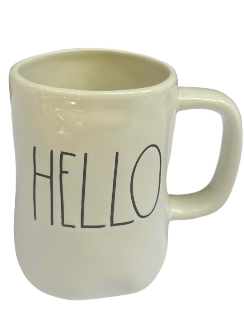 Rae Dunn HELLO Mug White Black Large Letter Dimples NWT 2017 OG